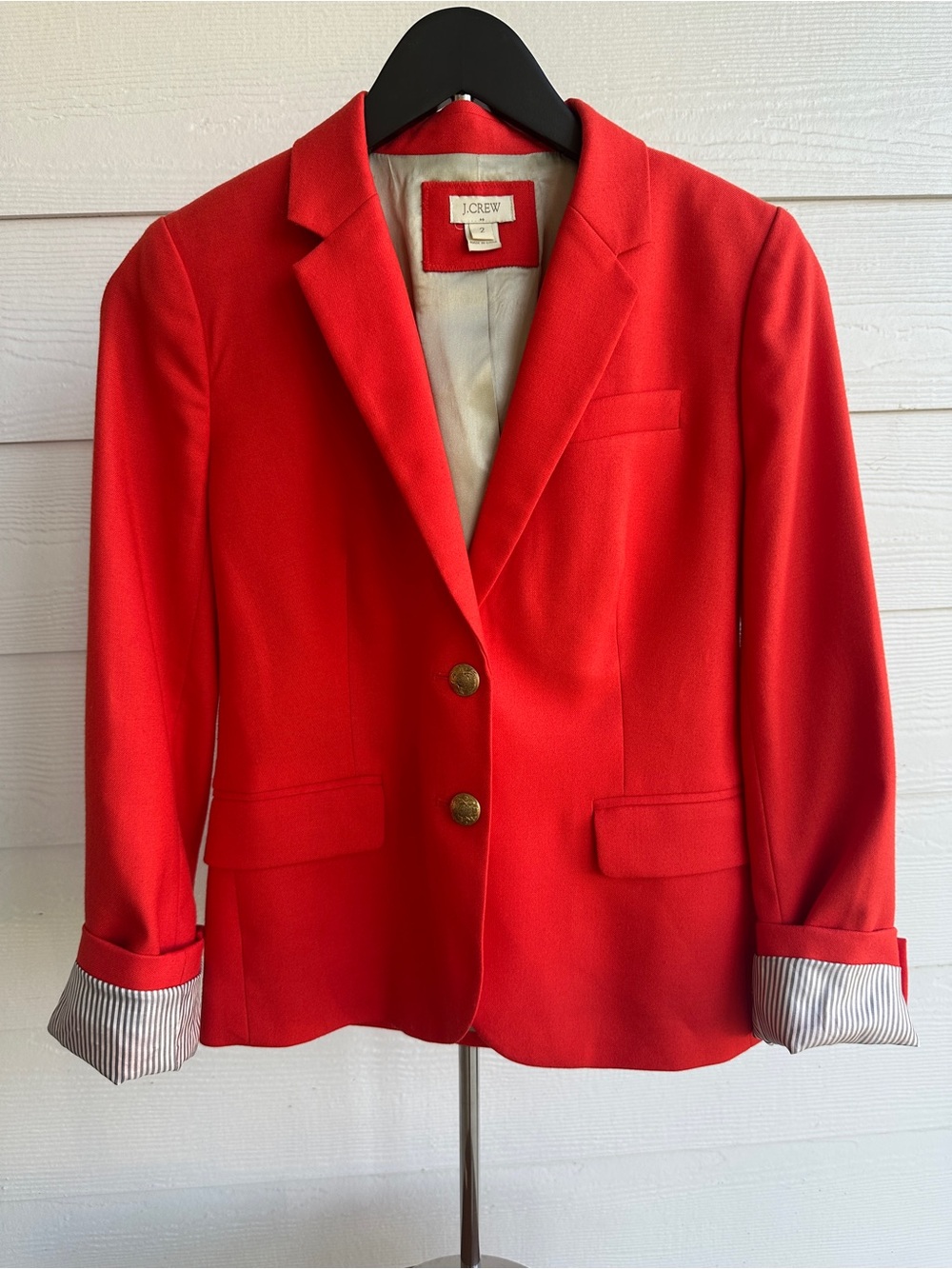 J. Crew Bright Red Women's Tailored Blazer with Gold Buttons